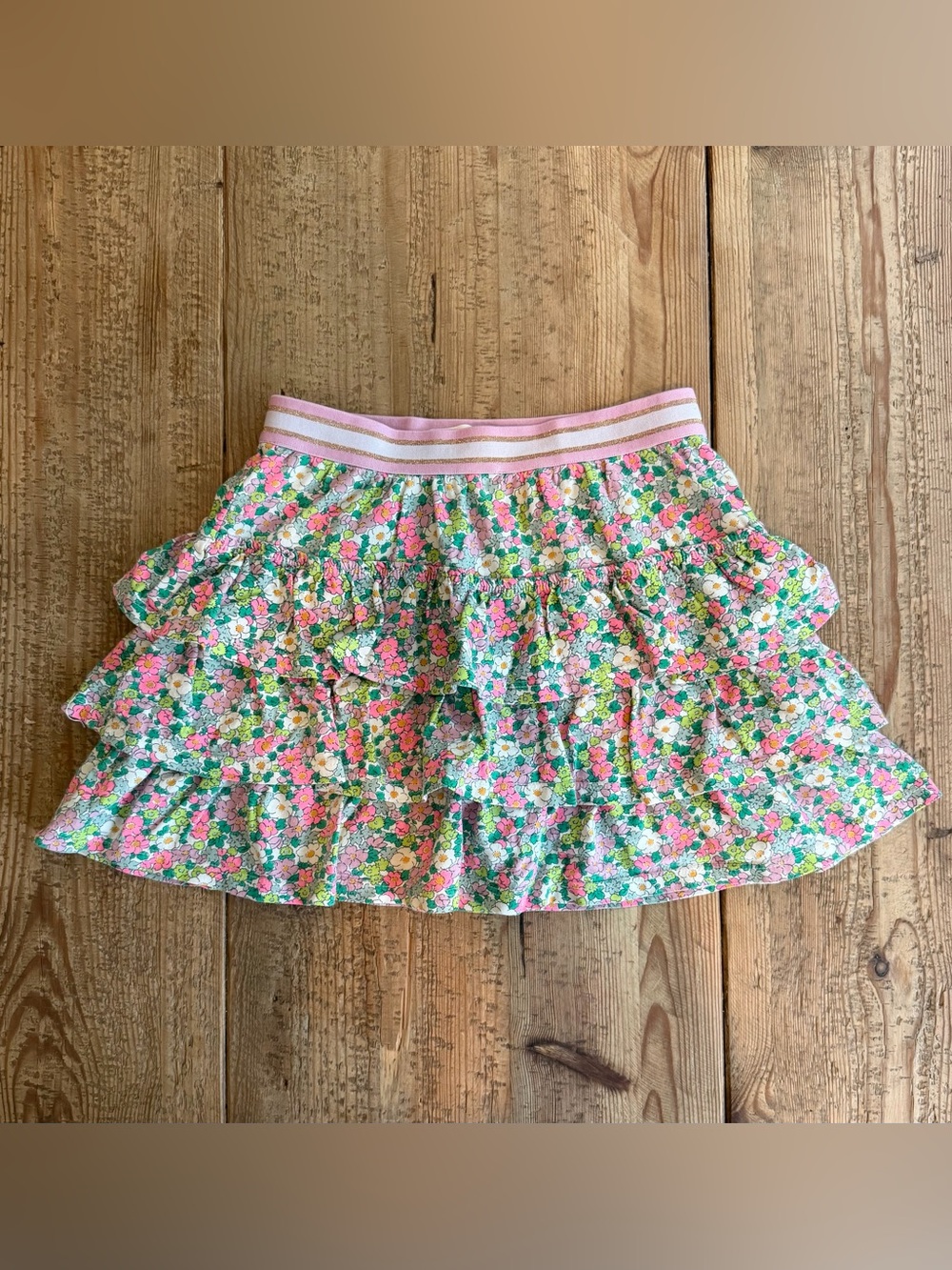 Mini Boden Floral Ruffle Skort - Pink, Green & White